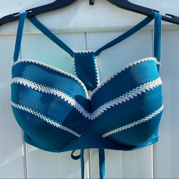 Shade and Shore blue Teal Bikini with Crochet detail Top 38DD Bottoms L BOHO - Picture 5 of 9